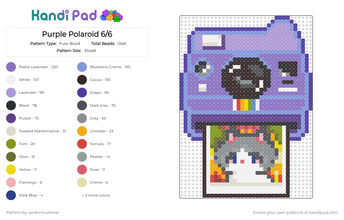 Purple Polaroid 6/6 - Fuse Bead Pattern by randomcatlover on Kandi Pad - brown,light blue,pink,colorful,polaroid,cat,kitty,kitten,cats,kitties,kittens