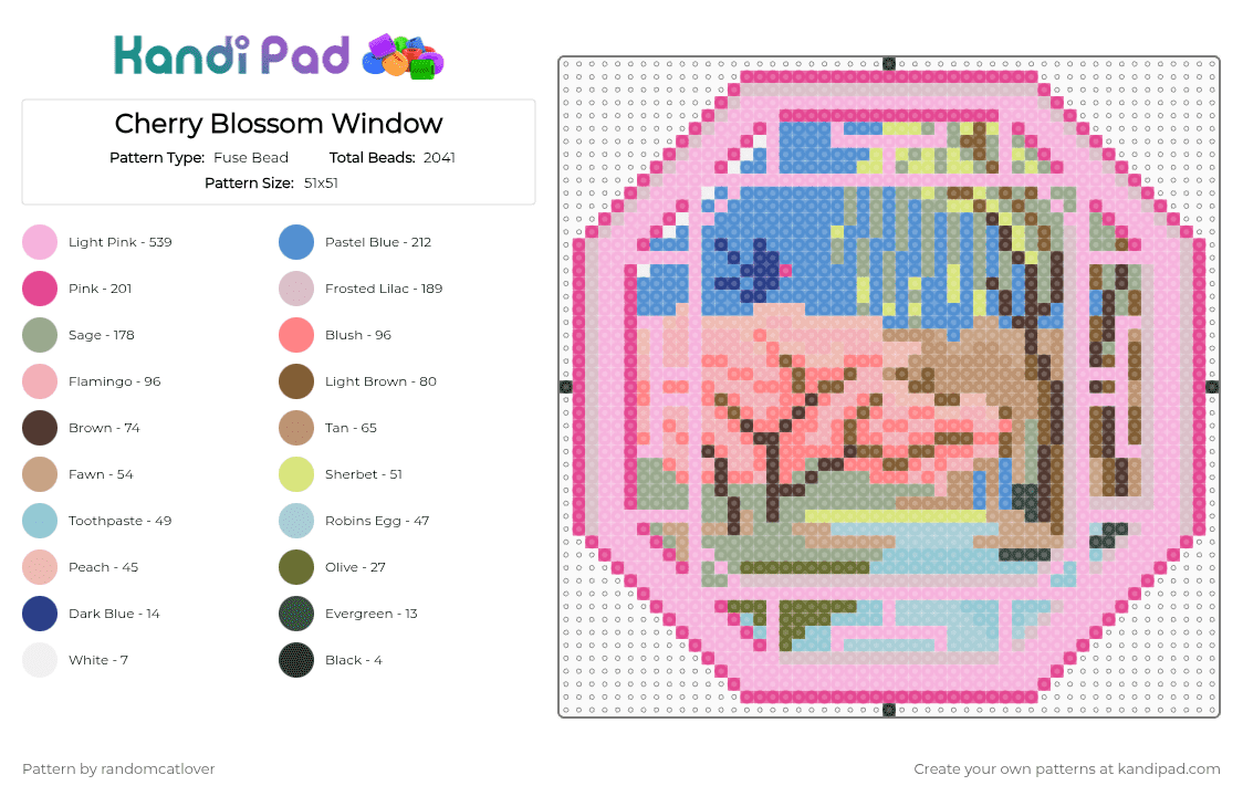 Cherry Blossom Window - Fuse Bead Pattern by randomcatlover on Kandi Pad - pink,beige,light blue,gray,cherry,blossom,cherry blossom,cherry blossoms,window,pretty