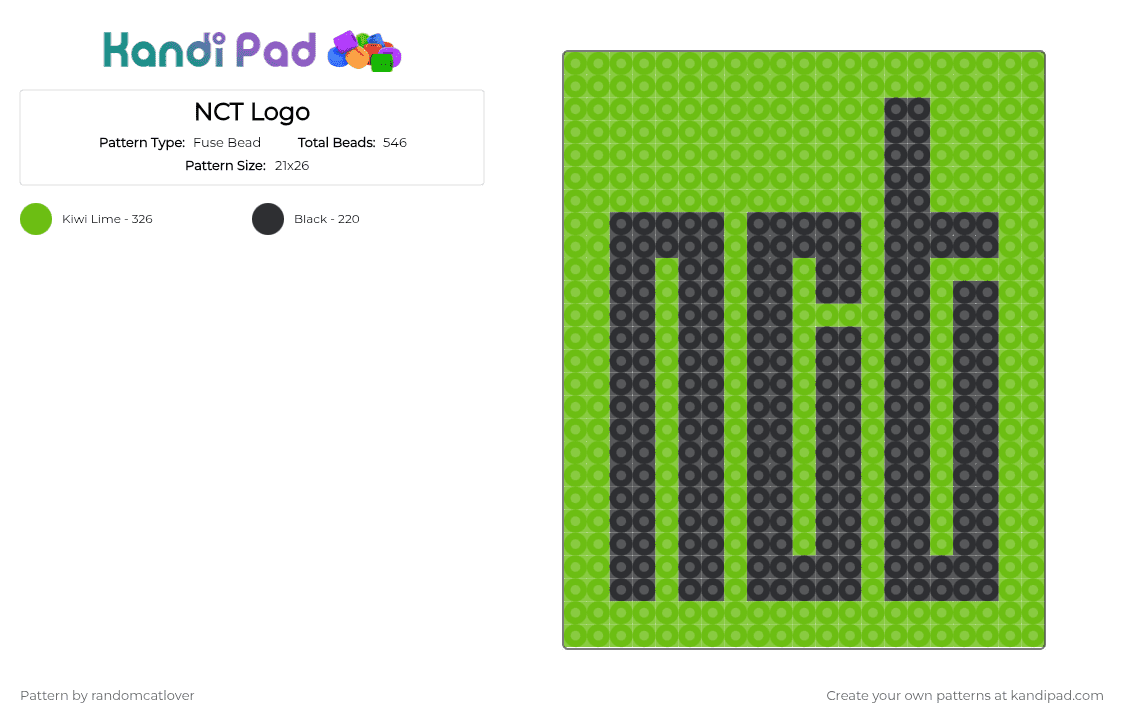 NCT Logo - Fuse Bead Pattern by randomcatlover on Kandi Pad - green,black,nct,nct u,nct dream,wayv,nct wish,kpop,korean,music