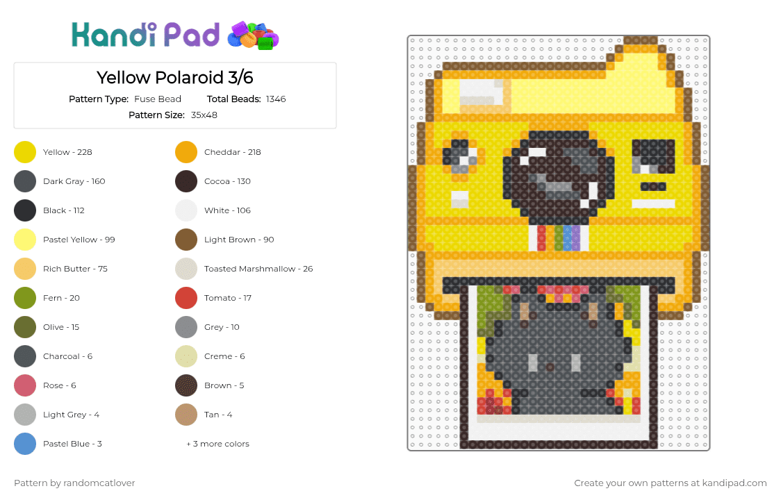 Yellow Polaroid 3/6 - Fuse Bead Pattern by randomcatlover on Kandi Pad - brown,orange,colorful,polaroid,cat,kitty,kitten,cats,kitties,kittens