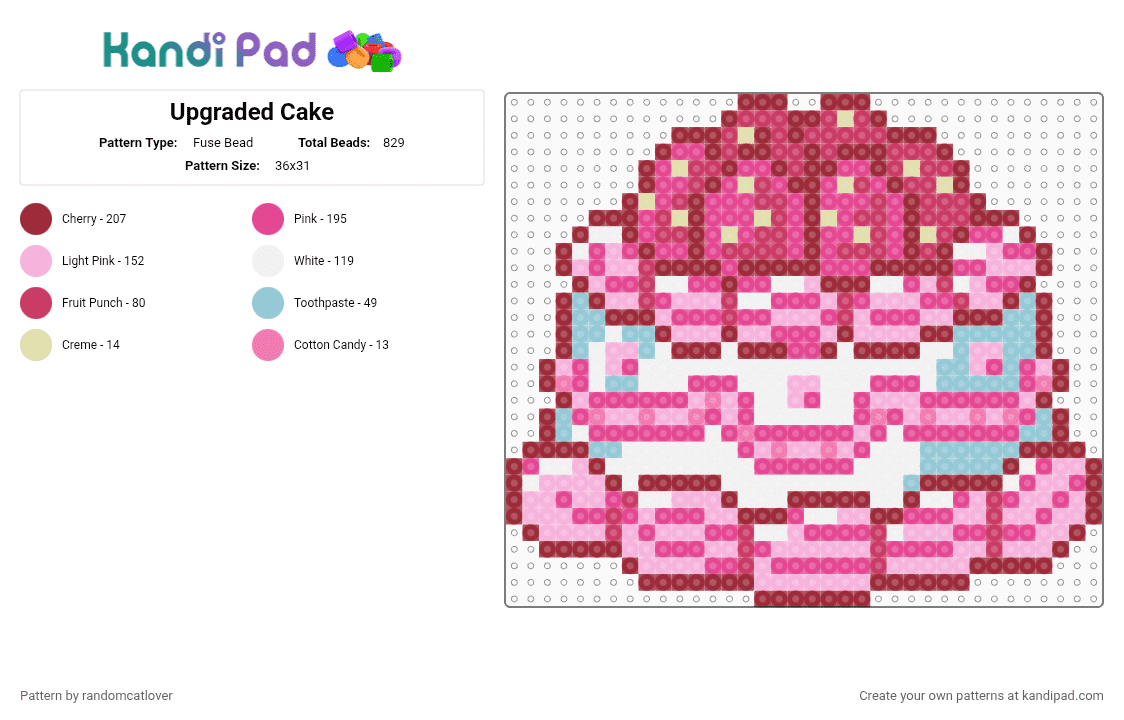 Upgraded Cake - Fuse Bead Pattern by randomcatlover on Kandi Pad - red,pink,cake,cute,easy,cakes,strawberry,strawberries,sweet