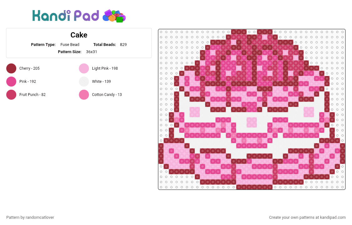 Cake - Fuse Bead Pattern by randomcatlover on Kandi Pad - red,pink,cake,cute,strawberry,strawberries,cakes,sweets,easy