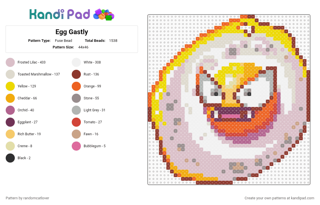 Egg Gastly - Fuse Bead Pattern by randomcatlover on Kandi Pad - beige,egg,gastly,pokmon,food,funny,gastly egg,egg gastly,eggastly