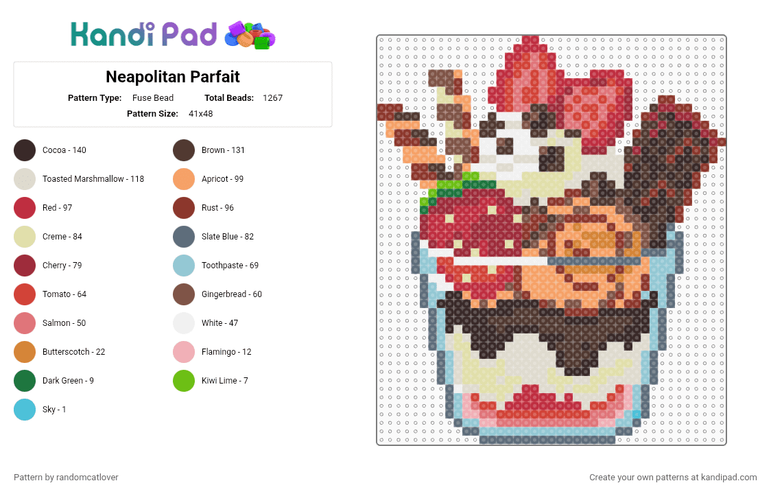 Neapolitan Parfait - Fuse Bead Pattern by randomcatlover on Kandi Pad - beige,red,brown,orange,cute,sweet,sweets,dessert,parfait,desserts