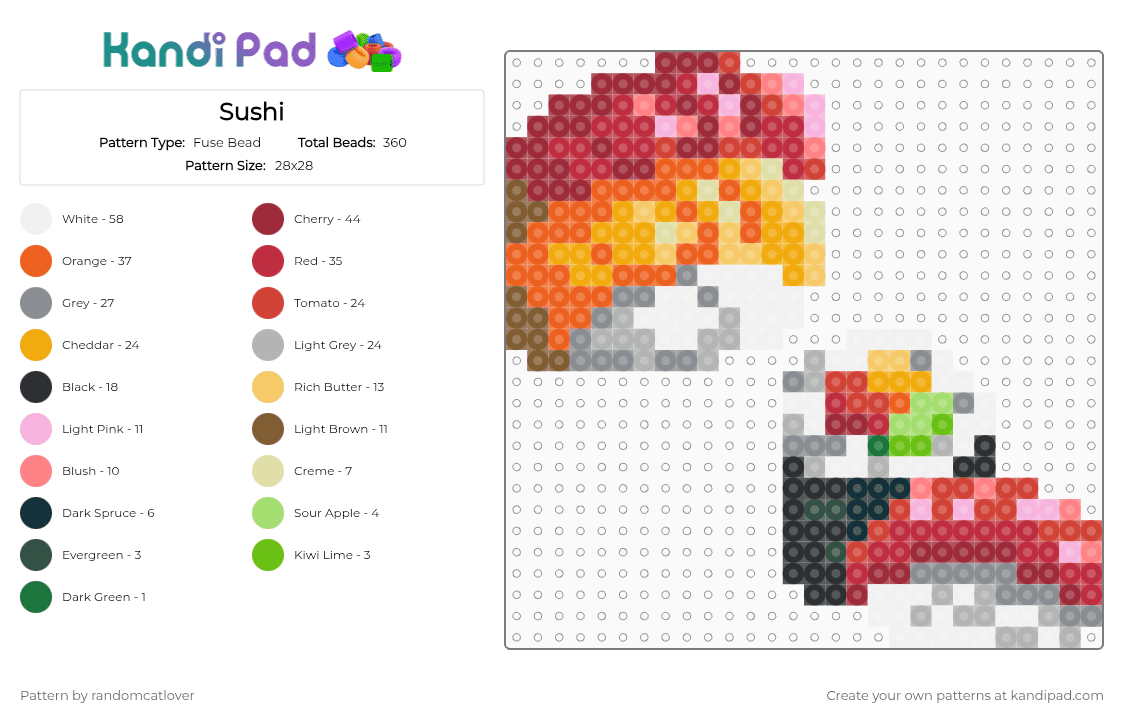 Sushi - Fuse Bead Pattern by randomcatlover on Kandi Pad - red,orange,sushi,cute,easy,simple,beginner,small