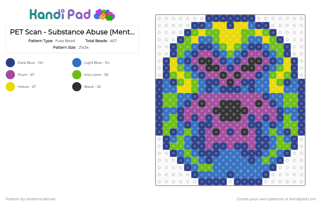 PET Scan - Substance Abuse 6/7 (Mental Health Awareness Month) - Fuse Bead Pattern by randomcatlover on Kandi Pad - blue,mental health,mental health awareness month,mham,brain,brain scan,pet scan,drug abuse,substance abuse