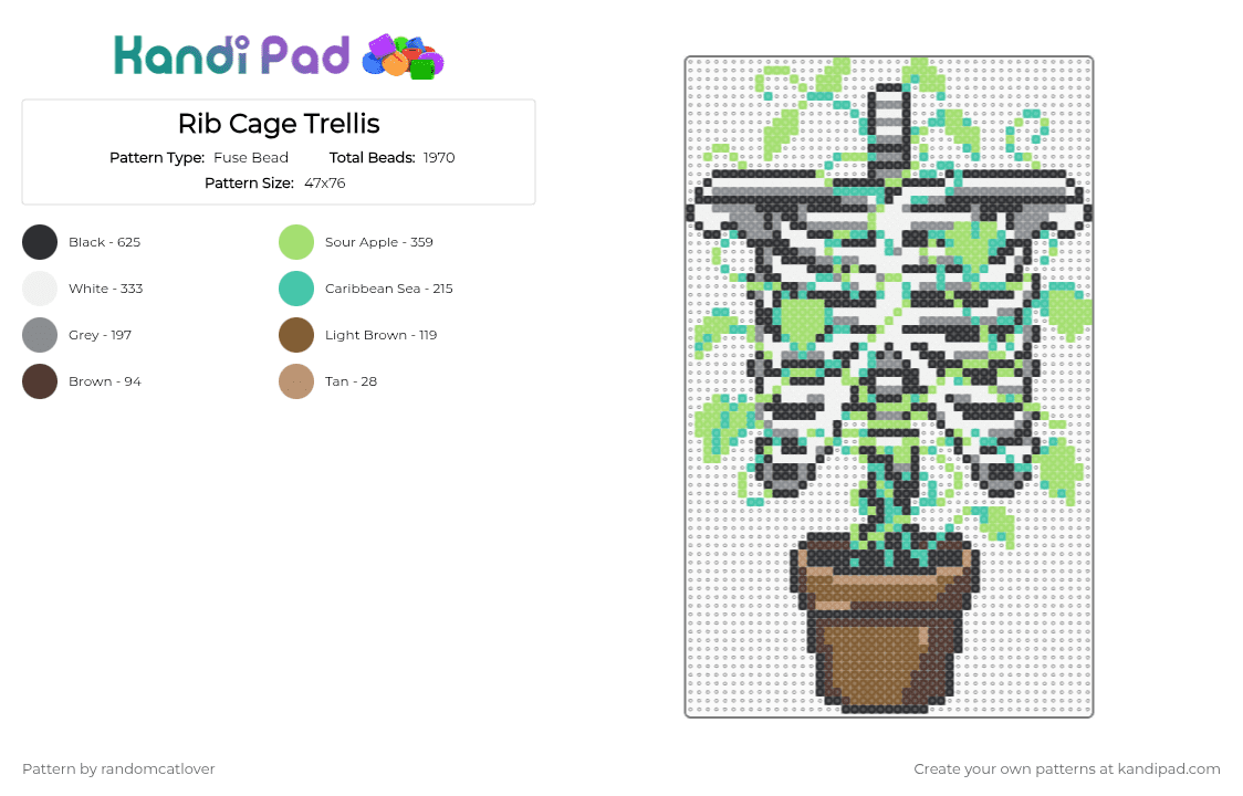 Rib Cage Trellis - Fuse Bead Pattern by randomcatlover on Kandi Pad - teal,green,gray,goth,plant,plants,ribcage,rib cage,gothic,bone,bones