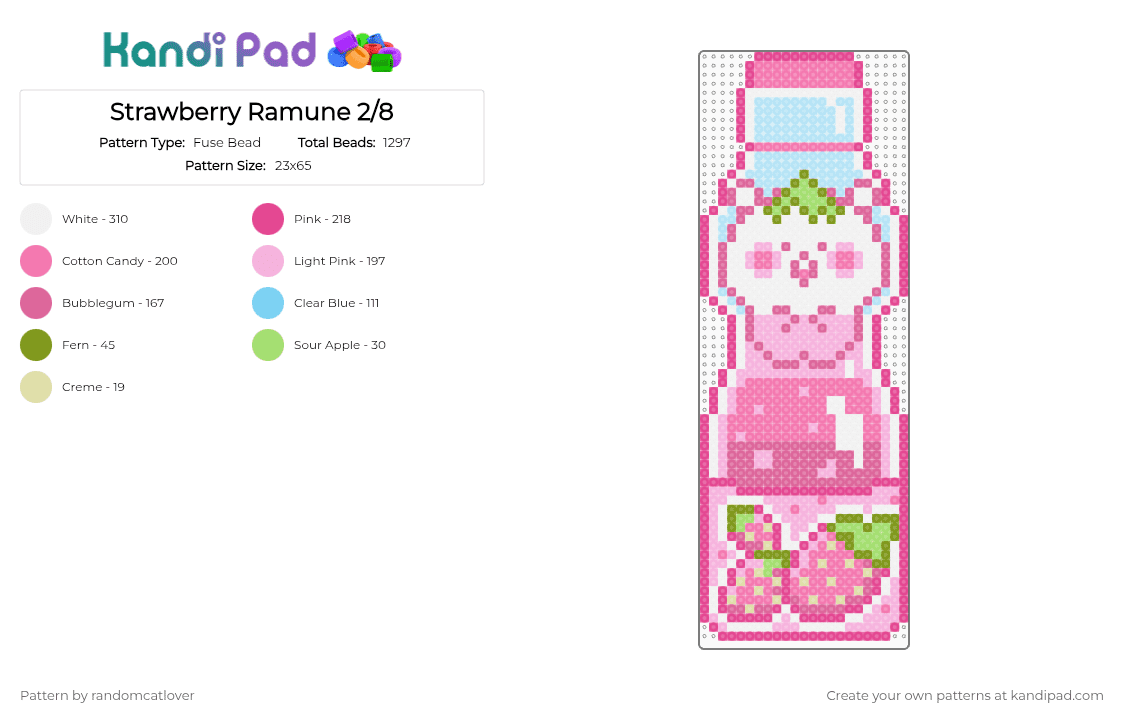 Strawberry Ramune 2/8 - Fuse Bead Pattern by randomcatlover on Kandi Pad - pink,cute,ramune,marble soda,soda,pop,soda pop,strawberry