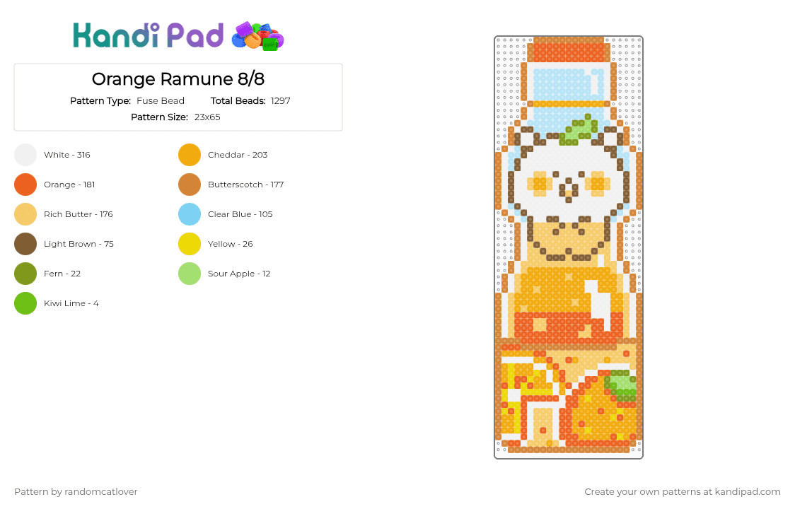 Orange Ramune 8/8 - Fuse Bead Pattern by randomcatlover on Kandi Pad - orange,yellow,cute,ramune,marble soda,soda,pop,soda pop