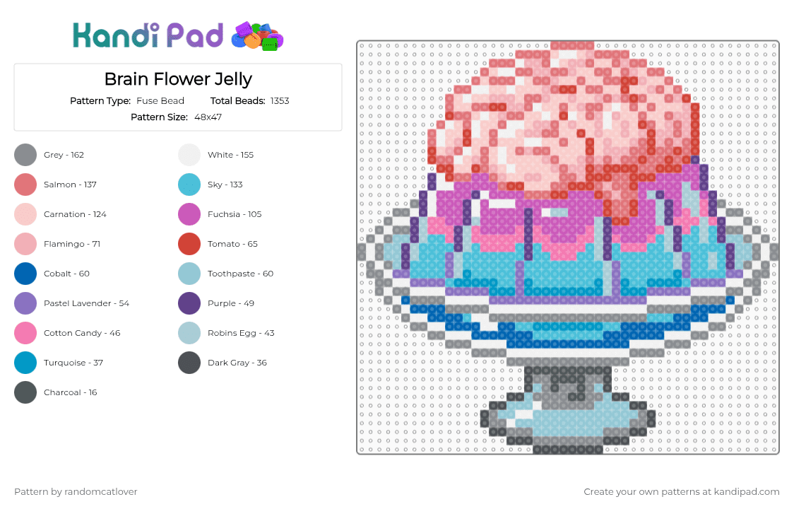 Brain Flower Jelly - Fuse Bead Pattern by randomcatlover on Kandi Pad - beige,light blue,colorful,brain,jelly,jello,sweet,pastel goth,creep cute,horror