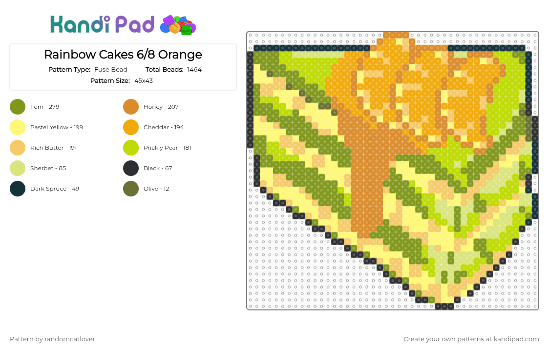 Rainbow Cakes 6/8 Orange - Fuse Bead Pattern by randomcatlover on Kandi Pad - orange,yellow,cake,sweets,cakes,sweet