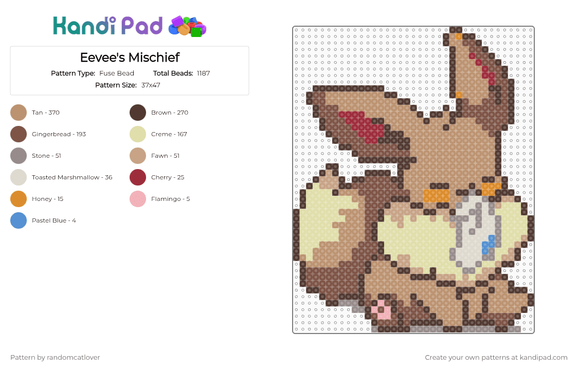 Eevee\'s Mischief 1/9 - Fuse Bead Pattern by randomcatlover on Kandi Pad - brown,beige,tan,yellow,eevee,chaos,pokemon,mischief,cute,eeveelution,eeveelutions,133