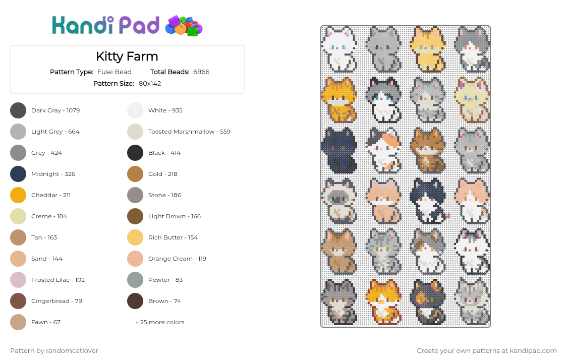 Kitty Farm - Fuse Bead Pattern by randomcatlover on Kandi Pad - gray,beige,tan,kitty,cat,kitten,kitties,cats,kittens,cute