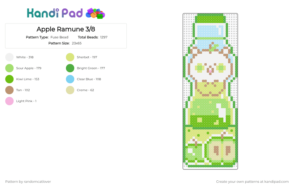 Apple Ramune 3/8 - Fuse Bead Pattern by randomcatlover on Kandi Pad - green,yellow,cute,ramune,marble soda,soda,pop,soda pop,apple