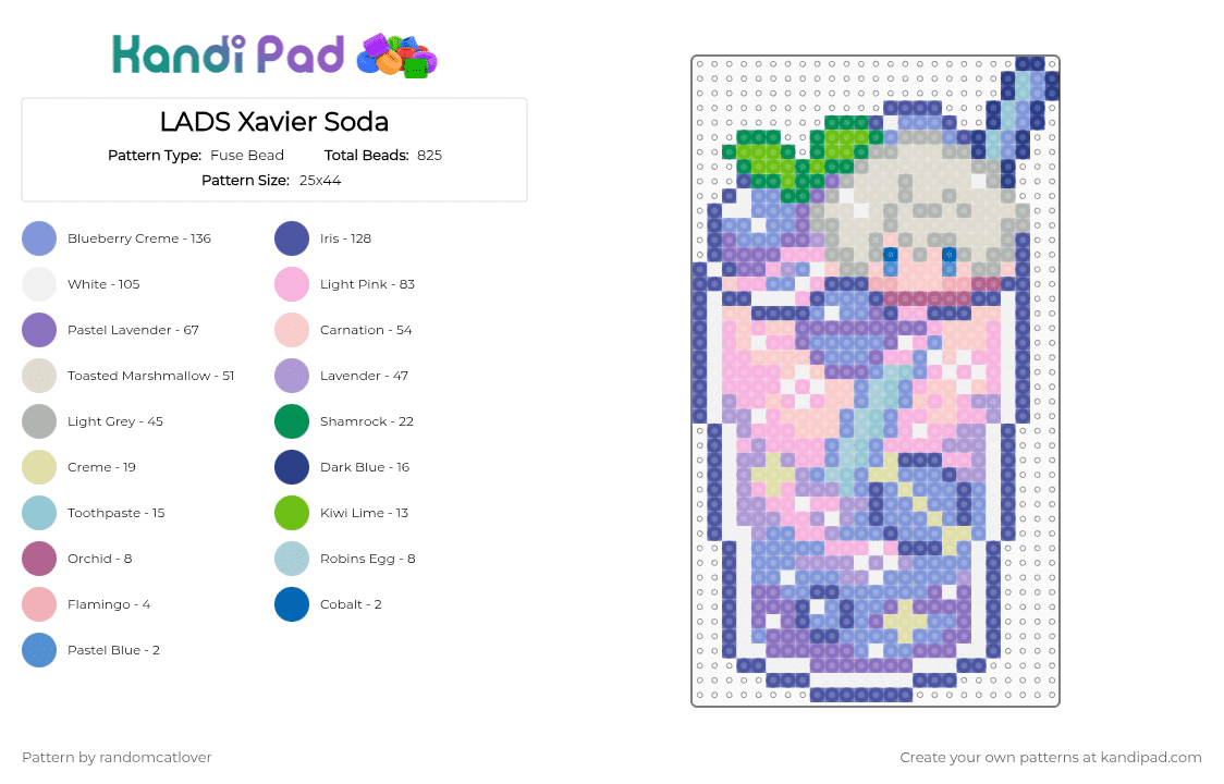 LADS Xavier Soda 1/5 - Fuse Bead Pattern by randomcatlover on Kandi Pad - purple,light blue,beige,pink,lads,love and deepspace,deepspace,deep space,space,xavier,soda,love and deep space