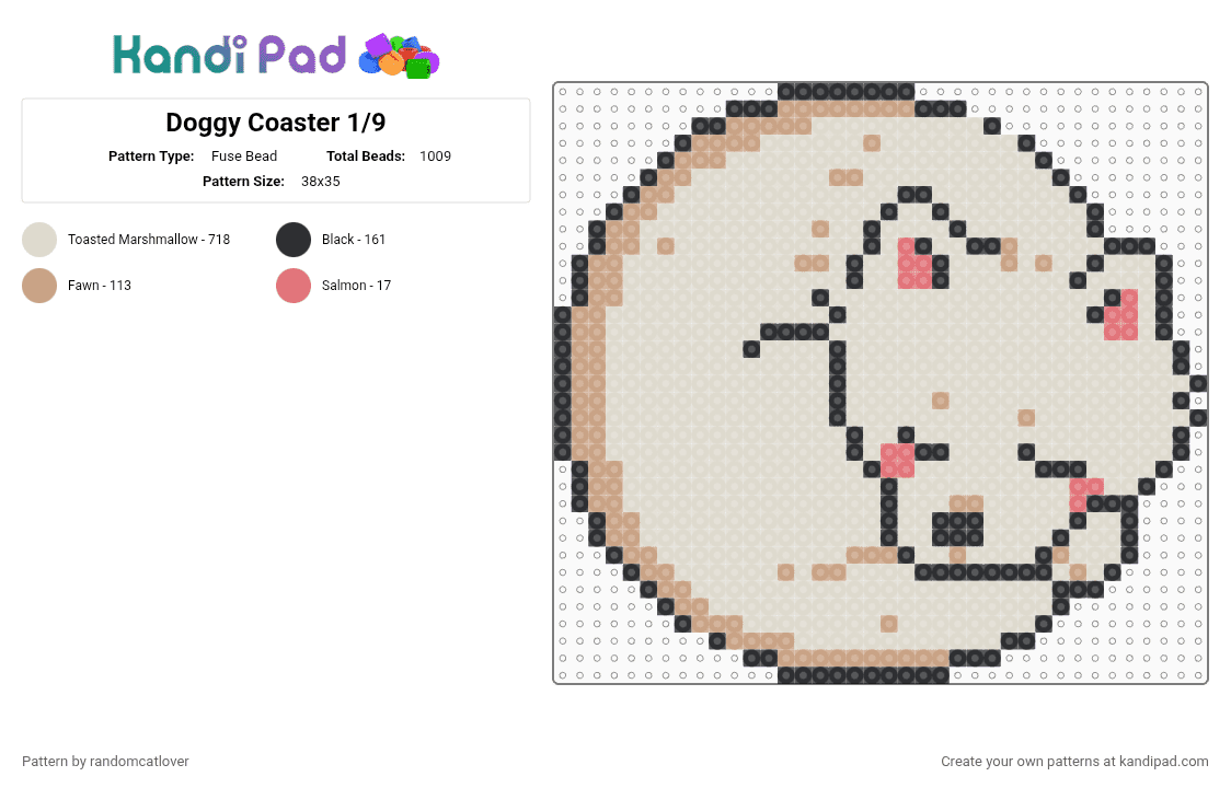 Doggy Coaster 1/9 - Fuse Bead Pattern by randomcatlover on Kandi Pad - beige,dog,dogs,puppy,puppies,doggy,doggies,samoyed,cute