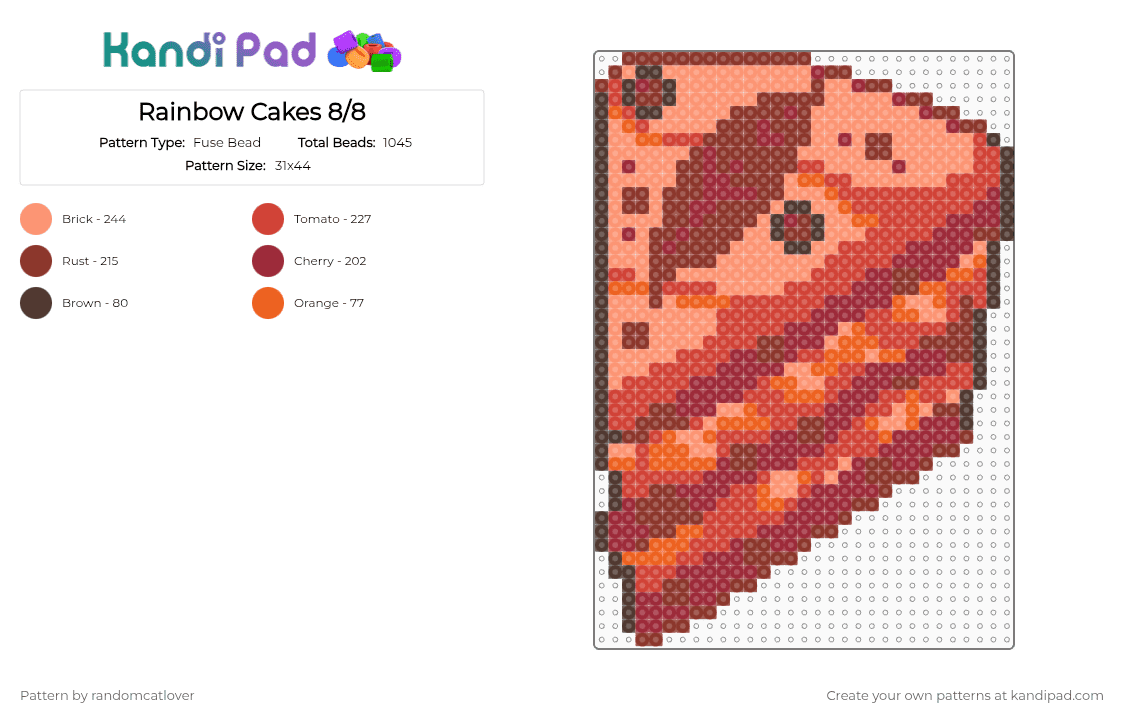 Rainbow Cakes 8/8 Chocolate - Fuse Bead Pattern by randomcatlover on Kandi Pad - red,cake,cakes,sweet,sweets,chocolate,chocolates