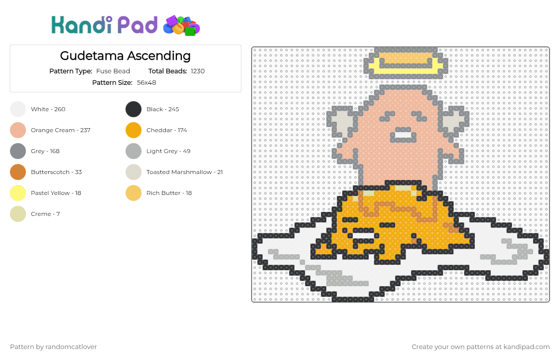 Gudetama Ascending - Fuse Bead Pattern by randomcatlover on Kandi Pad - beige,orange,gudetama,lazy egg,egg,died,angel,ascending,eggs,funny