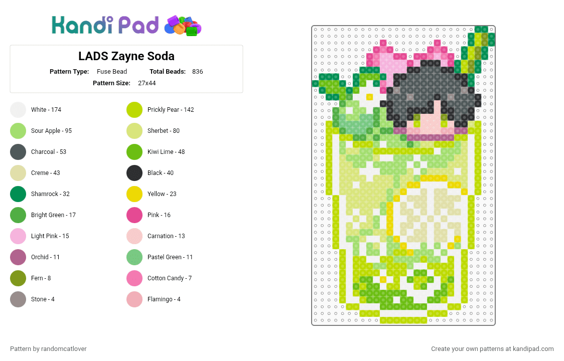 LADS Zayne Soda 3/5 - Fuse Bead Pattern by randomcatlover on Kandi Pad - green,pink,yellow,lads,love and deepspace,love and deep space,deepspace,deep space,zayne,soda,space
