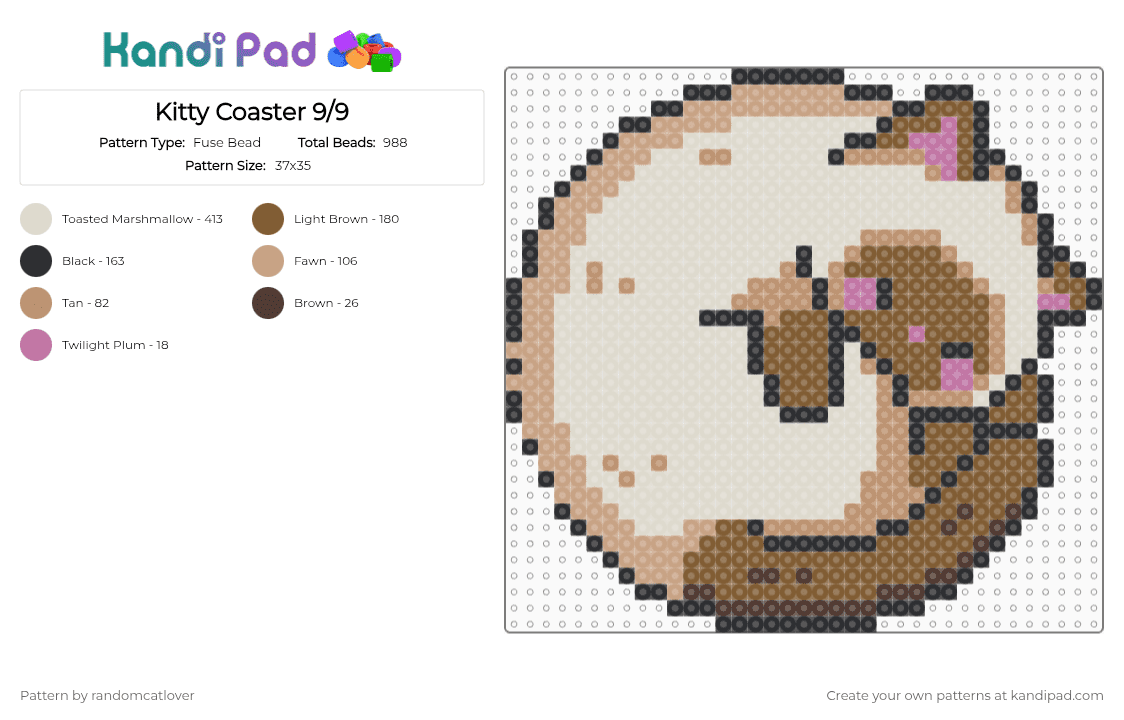 Kitty Coaster 9/9 - Fuse Bead Pattern by randomcatlover on Kandi Pad - beige,cat,kitty,kitten,coaster,cats,kitties,kittens,cute