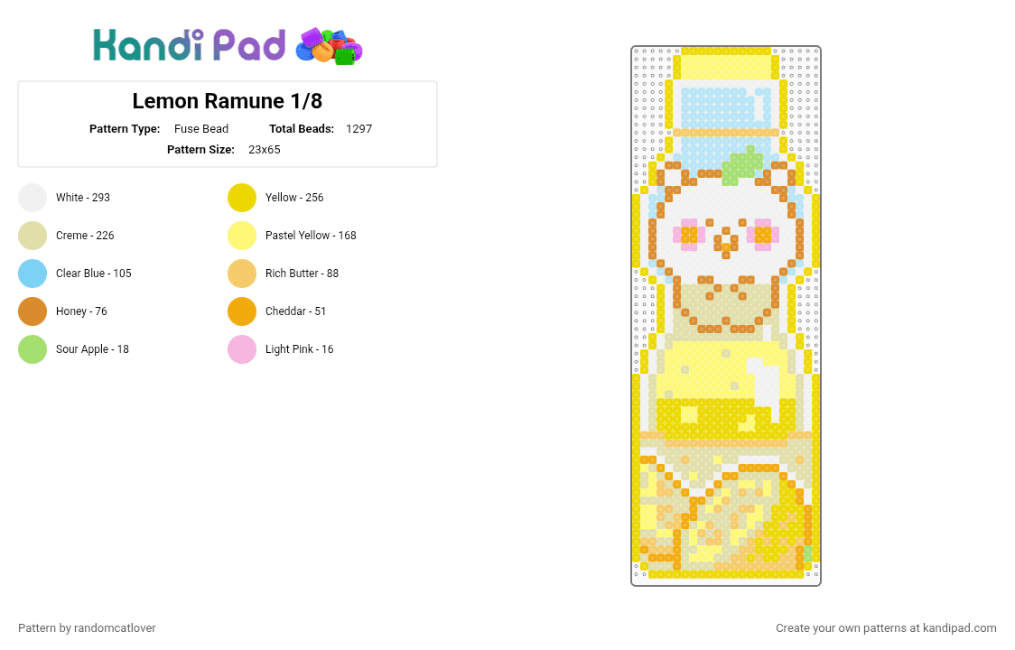 Lemon Ramune 1/8 - Fuse Bead Pattern by randomcatlover on Kandi Pad - yellow,cute,lemon,ramune,marble soda,soda,pop,soda pop