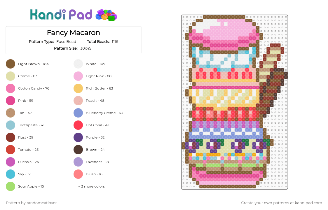 Fancy Macaron - Fuse Bead Pattern by randomcatlover on Kandi Pad - tan,beige,pink,colorful,macaron,macaroon,sweet,sweets,dessert,desserts,candy,overload