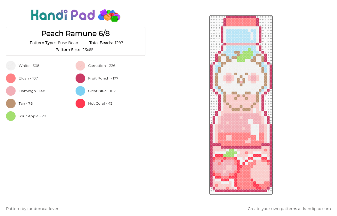 Peach Ramune 6/8 - Fuse Bead Pattern by randomcatlover on Kandi Pad - red,beige,cute,ramune,marble soda,soda,pop,soda pop,peach