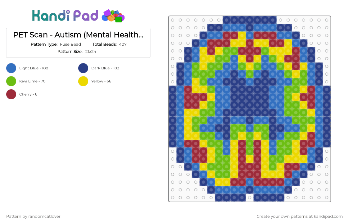 PET Scan - Autism 7/7 (Mental Health Awareness Month) - Fuse Bead Pattern by randomcatlover on Kandi Pad - blue,mental health,mental health awareness month,mham,brain,brain scan,pet scan,autism