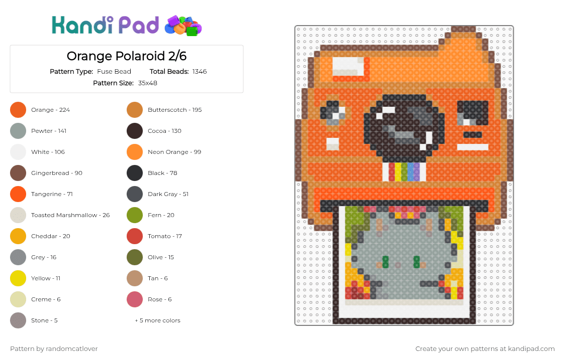 Orange Polaroid 2/6 - Fuse Bead Pattern by randomcatlover on Kandi Pad - tan,brown,gray,orange,polaroid,cat,kitty,kitten,cats,kitties,kittens