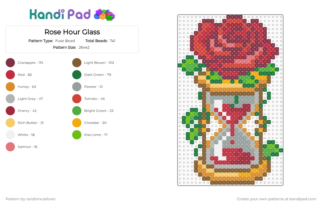 Rose Hour Glass - Fuse Bead Pattern by randomcatlover on Kandi Pad - red,green,orange,colorful,rose,hour glass,roses,hour glasses,hour,glass