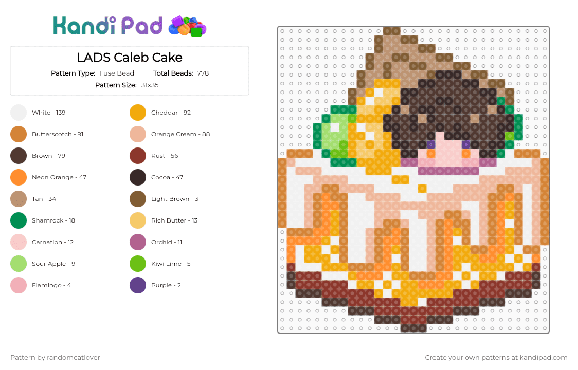LADS Caleb Cake 5/5 - Fuse Bead Pattern by randomcatlover on Kandi Pad - orange,beige,brown,lads,love and deep space,love and deepspace,space,deepspace,deep space,caleb,cake