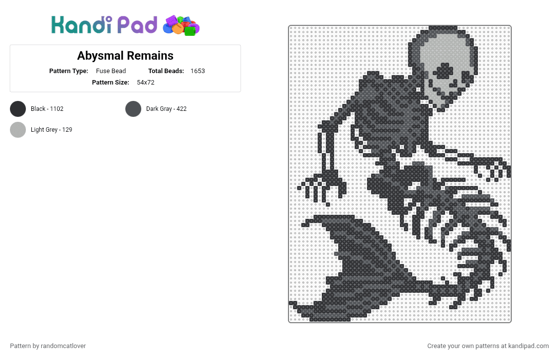 Abysmal Remains - Fuse Bead Pattern by randomcatlover on Kandi Pad - black,gray,skeleton,bones,skull,mermaid,siren,spooky
