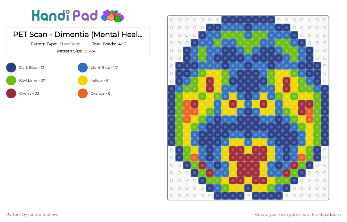 PET Scan - Dimentia 3/7 (Mental Health Awareness Month) - Fuse Bead Pattern by randomcatlover on Kandi Pad - blue,mental health,mental health awareness month,mham,dimentia,brain scan,brain,pet scan