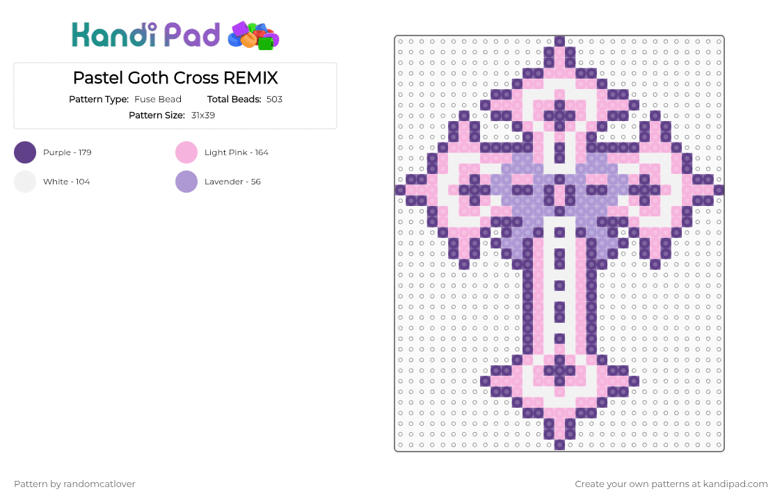 Pastel Goth Cross REMIX - Fuse Bead Pattern by randomcatlover on Kandi Pad - pink,purple,white,cross,goth cross,pastel goth cross,pastel goth
