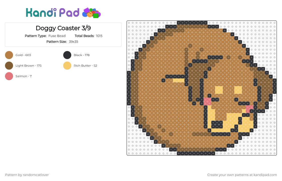 Doggy Coaster 3/9 - Fuse Bead Pattern by randomcatlover on Kandi Pad - tan,dog,dogs,doggy,doggies,puppy,puppies,cute,dachshund