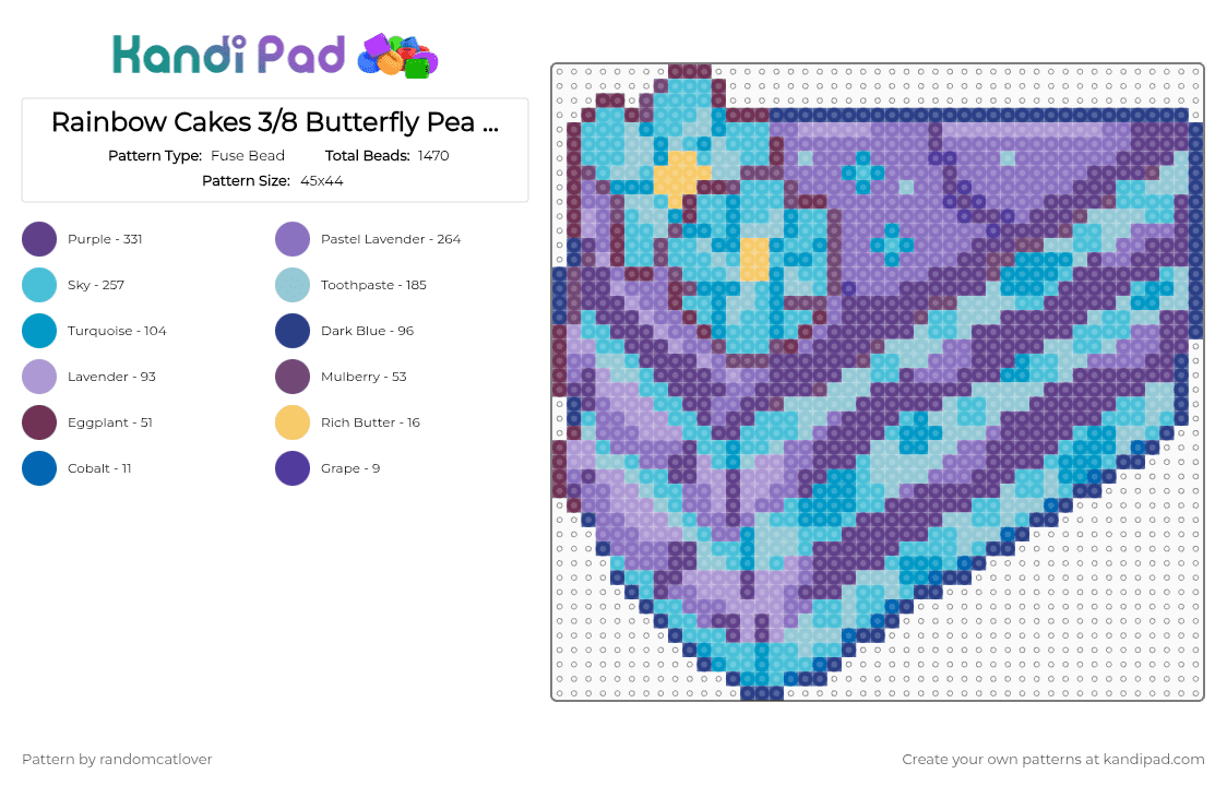 Rainbow Cakes 3/8 Butterfly Pea Flower - Fuse Bead Pattern by randomcatlover on Kandi Pad - blue,light blue,purple,cake,tea,butterfly pea flower,pea flower,sweet,cakes,sweets