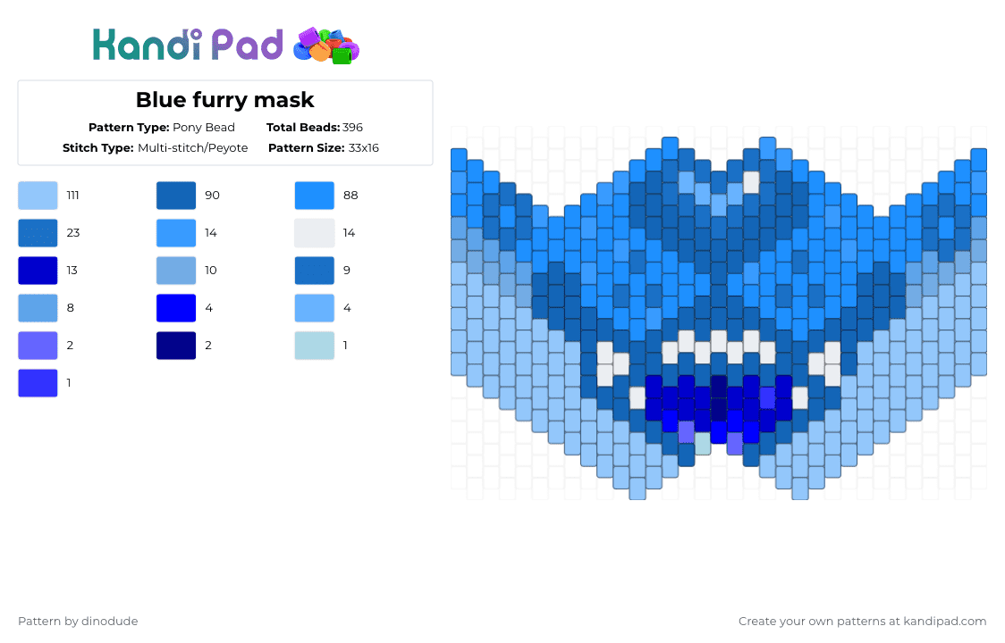 Blue furry mask - Pony Bead Pattern by dinodude on Kandi Pad - light blue,blue,mask,furry,fursona