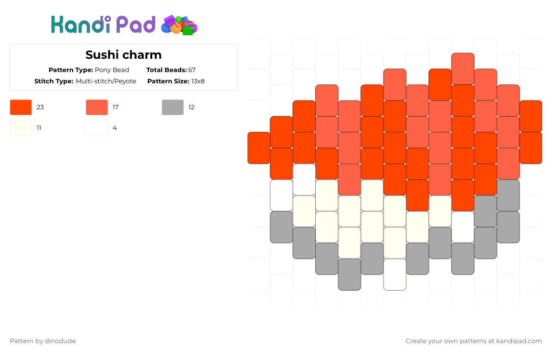 Sushi charm - Pony Bead Pattern by dinodude on Kandi Pad - red,cotdsushi,sushi,food,charm
