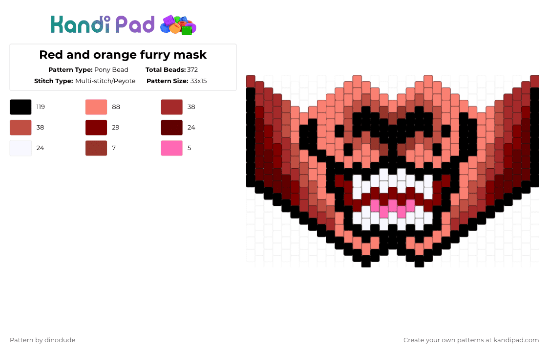 Red and light orange furry mask - Pony Bead Pattern by dinodude on Kandi Pad - red,orange,furry,mask,fursona,random thing