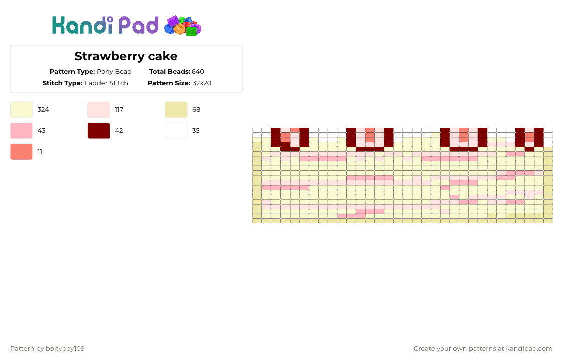 Strawberry cake Pony Bead Pattern - Kandi Pad | Kandi Patterns, Fuse ...
