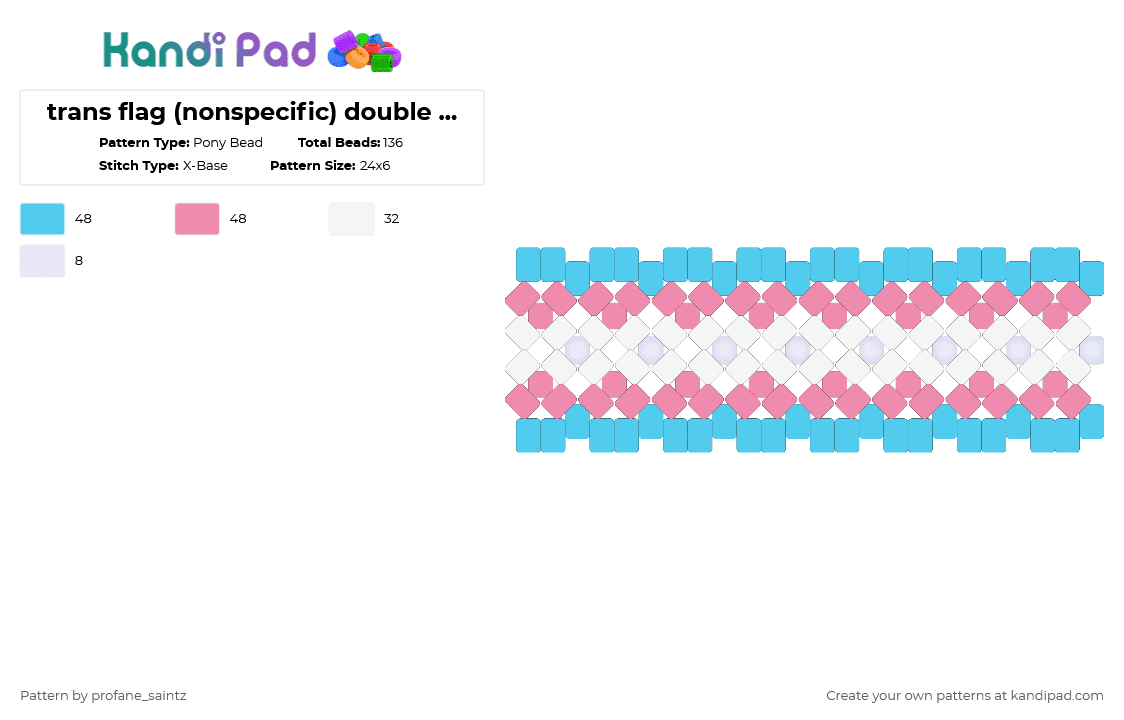 trans flag (nonspecific) double x cuff concept - Pony Bead Pattern by profane_saintz on Kandi Pad - concept, double x cuff, lgbtq, light blue, pink, queer, trans, transgender, transmasc, x cuff