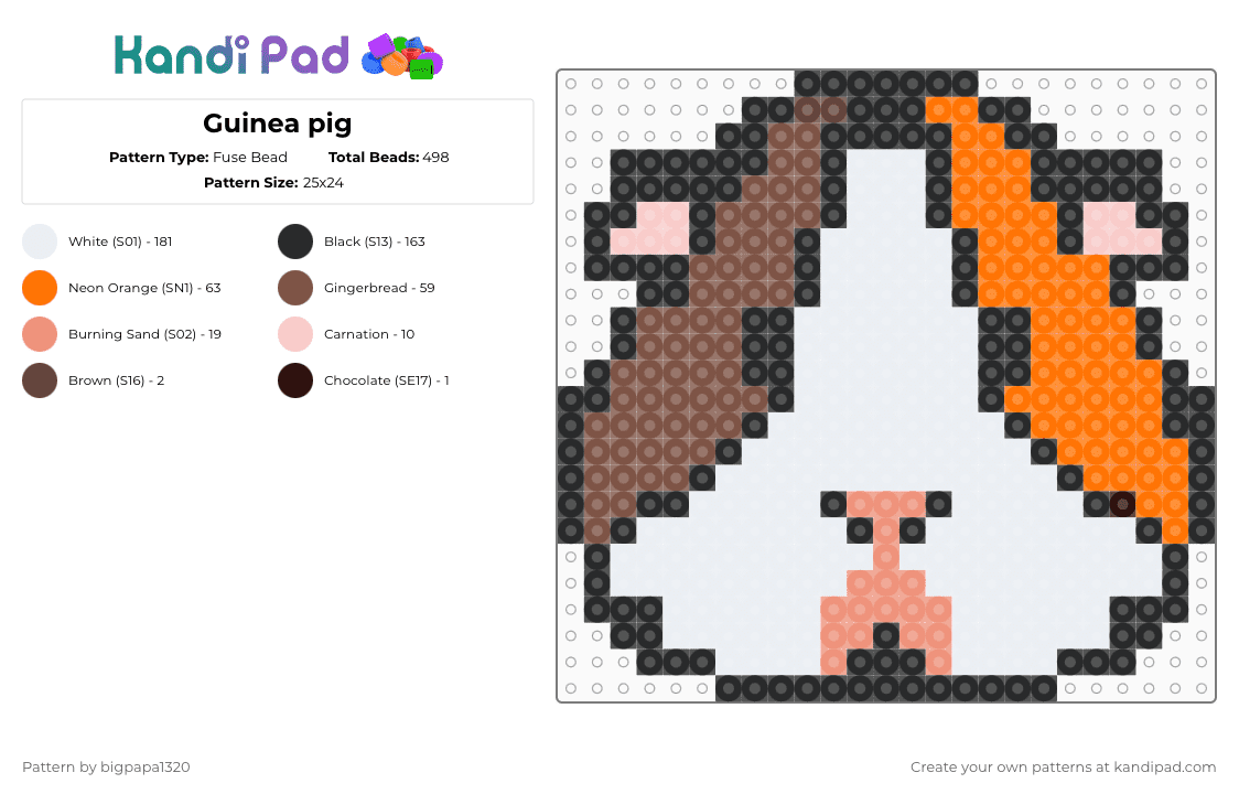 Guinea pig - Fuse Bead Pattern by bigpapa1320 on Kandi Pad - white,orange,tan