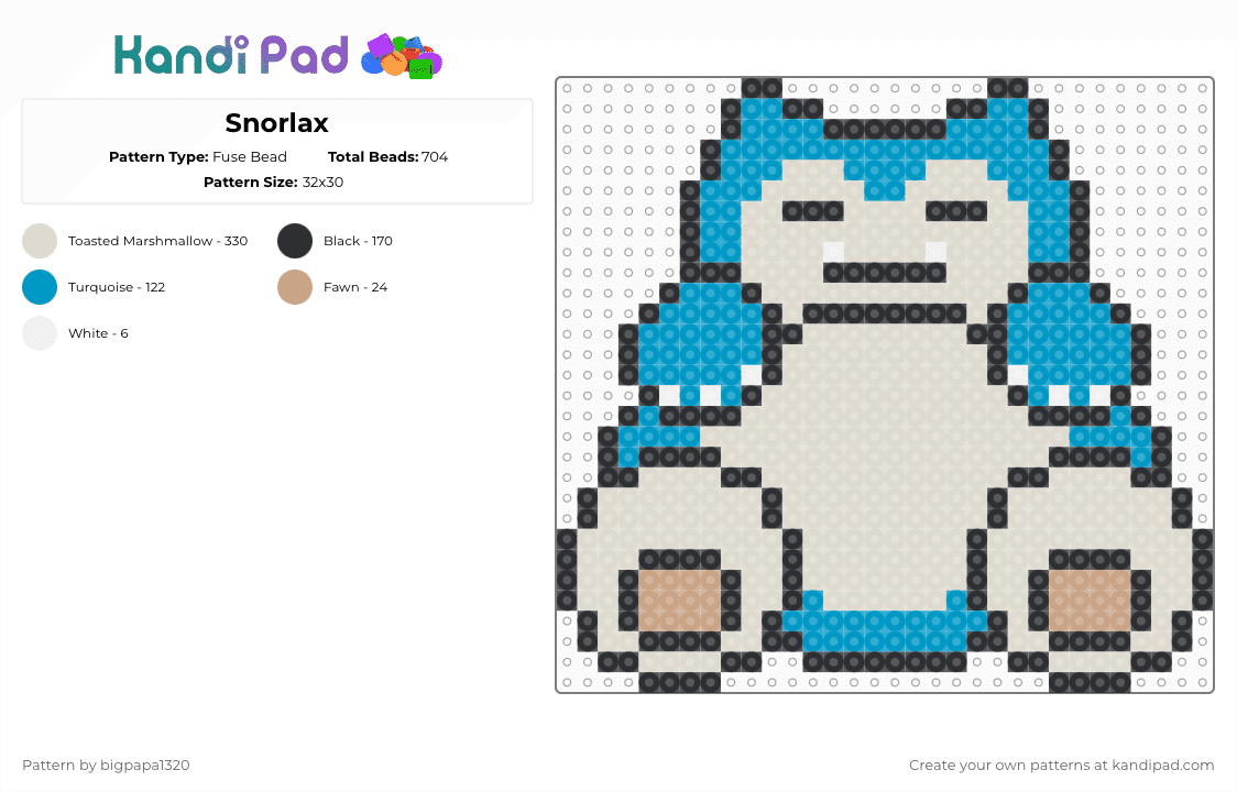 Snorlax - Fuse Bead Pattern by bigpapa1320 on Kandi Pad - beige,light blue