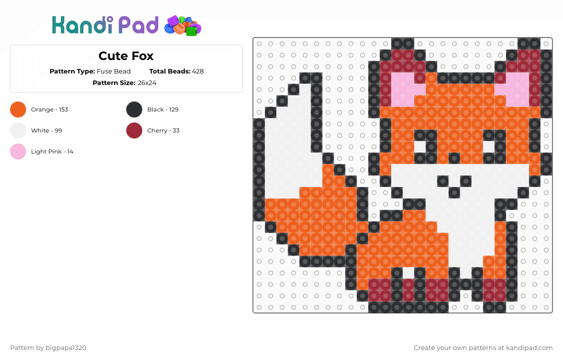 Cute Fox - Fuse Bead Pattern by bigpapa1320 on Kandi Pad - orange