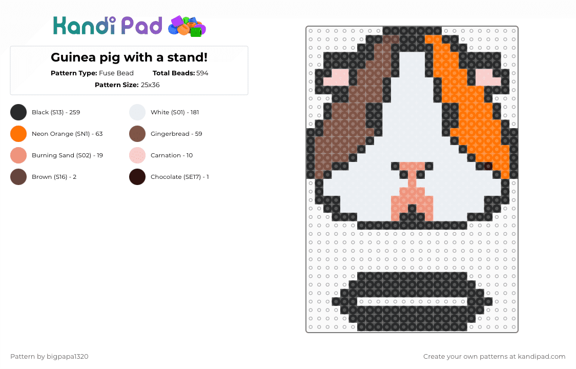 Guinea pig with a stand! - Fuse Bead Pattern by bigpapa1320 on Kandi Pad - white,orange,tan
