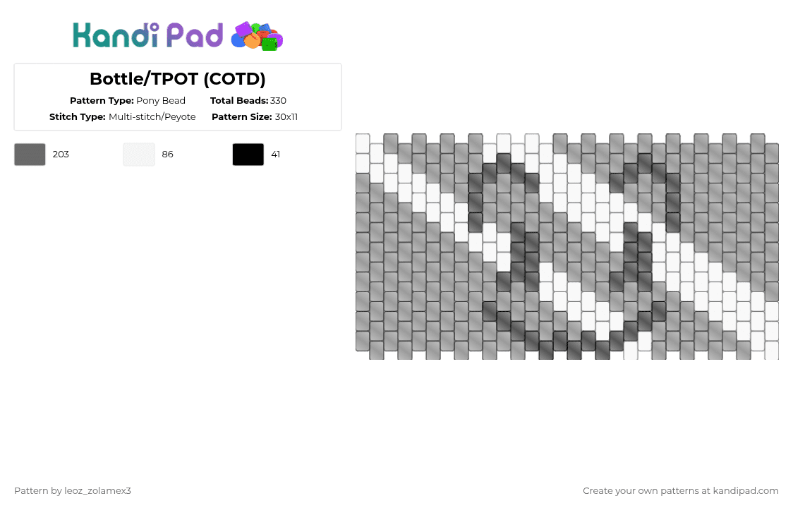 Bottle/TPOT (COTD) - Pony Bead Pattern by aquarium_system on Kandi Pad - gray,white,cotdglossy,clear,black,bottle,tpot,bfb,bfdi