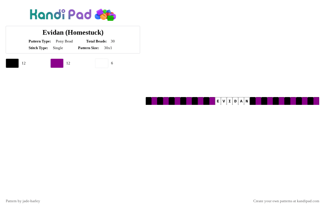 Evidan (Homestuck) - Pony Bead Pattern by aquarium_system on Kandi Pad - pink,white,homestuck,troll,purple,evidan,black,aquarius