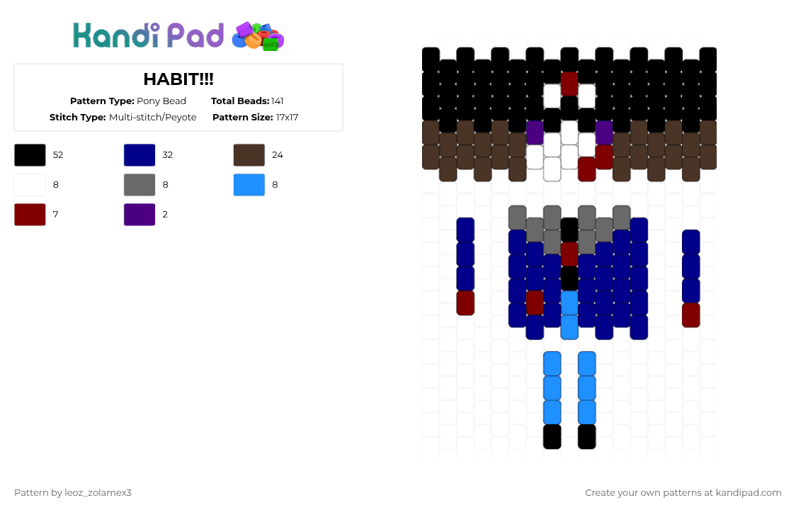 HABIT!!! - Pony Bead Pattern by aquarium_system on Kandi Pad - brown,purple,habit,emh,everymanhybrid,slenderman,proxy,blue,black,red