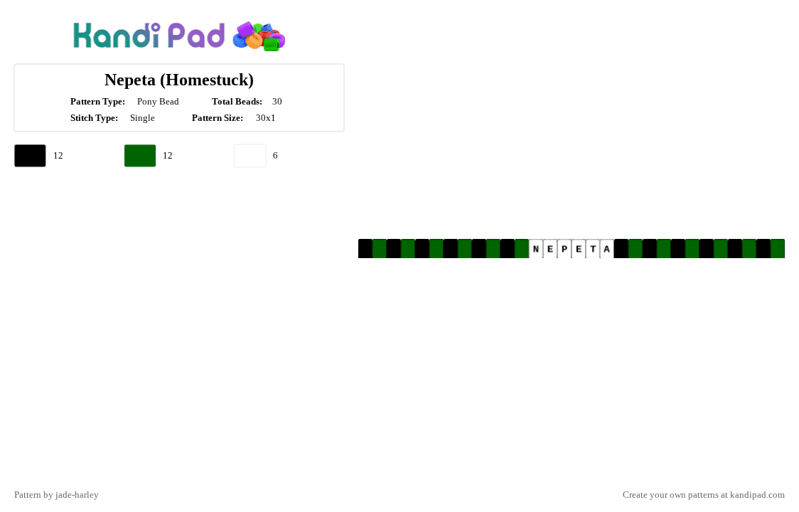 Nepeta (Homestuck) - Pony Bead Pattern by aquarium_system on Kandi Pad - green,white,homestuck,troll,nepeta,olive,black,leo
