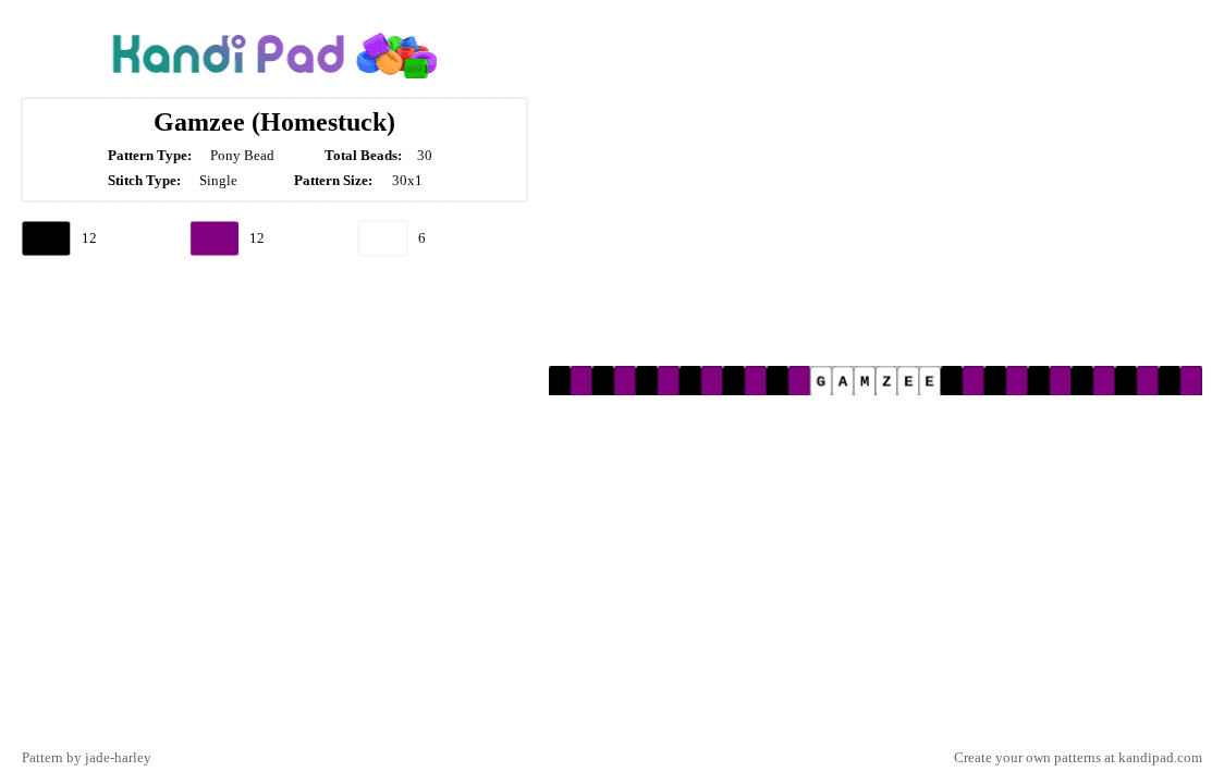 Gamzee (Homestuck) - Pony Bead Pattern by aquarium_system on Kandi Pad - pink,white,homestuck,troll,purple,black,gamzee,capricorn